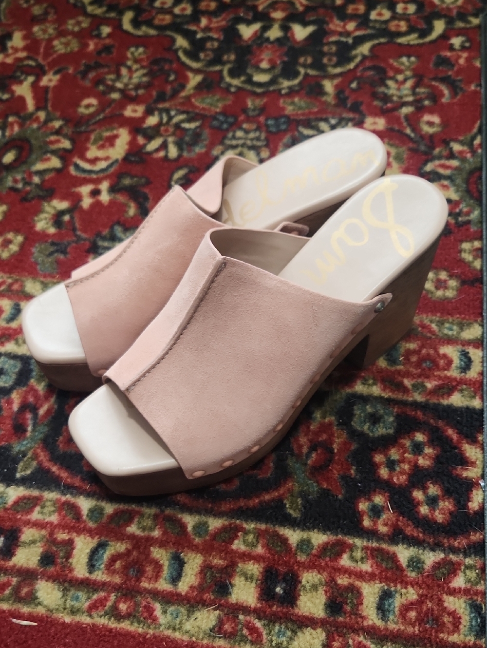 Sam Edelman Blush Pink Suede Open-Toe Platform Mules